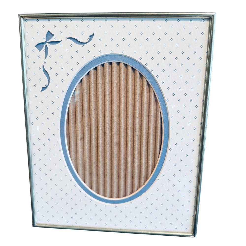 Vintage Blue White Ditsy Dot Picture Frame Oval Opening Bow Detail 8x10‎